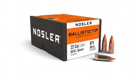 100 ogives Nosler Ballistic Tip calibre 22 (.224) 50 gr / 3,24 g