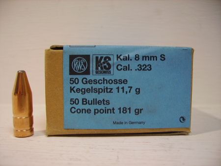 50 ogives KS RWS calibre 8 mm (.323) 181 gr / 11.7 g
