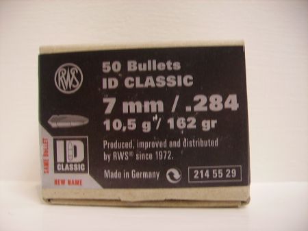 50 ogives ID CLASSIC RWS calibre 7 mm (.284) 162 gr / 10.5 g