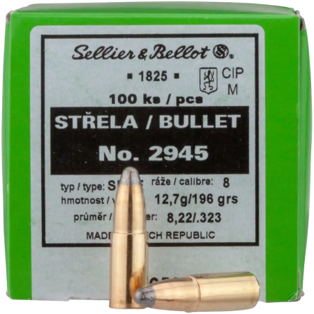 100 ogives Sellier Bellot calibre 8 mm (.323) 196 gr / 12,70 g Soft Point Cut Edge.