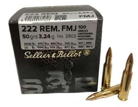 Boite de 100 cartouches Sellier Bellot calibre 222 Remington 50 gr / 3,24 g  FMJ