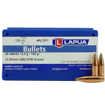 100 ogives Lapua Scenar calibre 30 (.308) 185 gr / 12 g Hollow Point Boat Tail