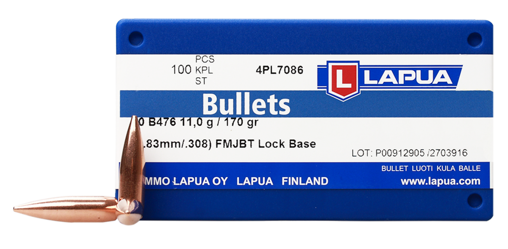 100 ogives Lapua Lock Base calibre 30 (.308) 170 gr / 11 g FMJBT