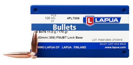 100 ogives Lapua Lock Base calibre 30 (.308) 170 gr / 11 g FMJBT