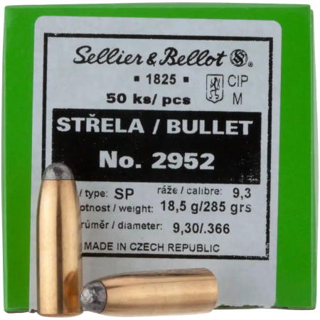 50 ogives Sellier Bellot calibre 9,3 mm (.366) 285 gr / 18,46 g Jacketed Soft Point