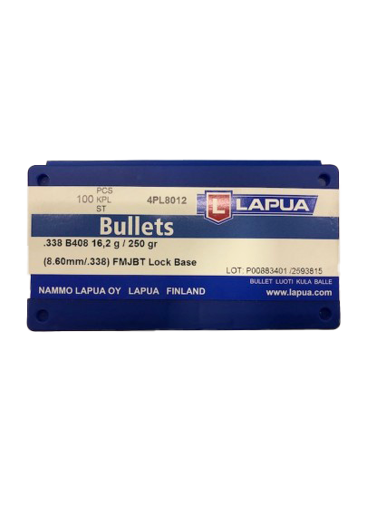 100 ogives Lapua Lock Base calibre 338 (.338) 250 gr / 16,20 g