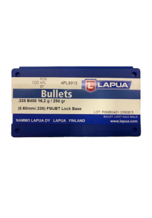 100 ogives Lapua Lock Base calibre 338 (.338) 250 gr / 16,20 g