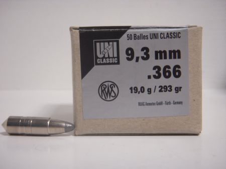 50 Ogives UNI CLASSIC RWS Calibre 9.3 mm (.366) 293 gr / 19 g