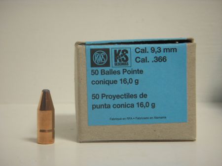 50 ogives KS RWS calibre 9.3 mm (.366) 247 gr / 16 g