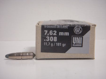 50 ogives UNI RWS calibre 30 (.308)  181 gr / 11,7 g