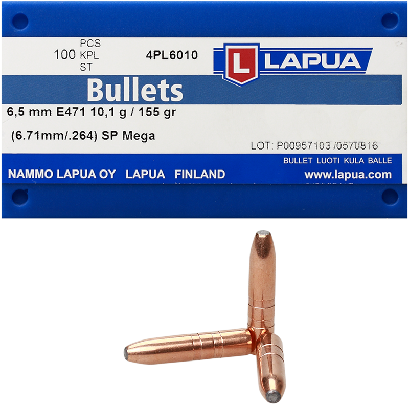 100 ogives Lapua Mega calibre 6.5 mm (.264) 155 gr / 10 g
