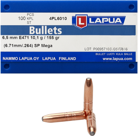 100 ogives Lapua Mega calibre 6.5 mm (.264) 155 gr / 10 g