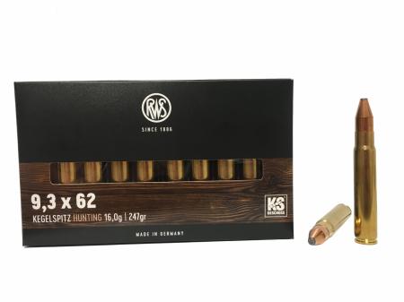 Boite de 20 cartouches RWS KS calibre 9.3 x 62 247 gr / 16 g