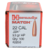 100 ogives Hornady calibre 22 (.224) 53 gr / 3,45 g Hollow Point Match 25956