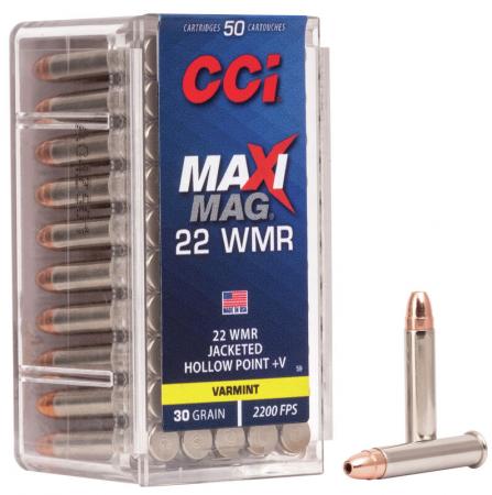 Boite de 50 cartouches CCI MAXI-MAG+V .22Mag JHP 30gr / 1,95g