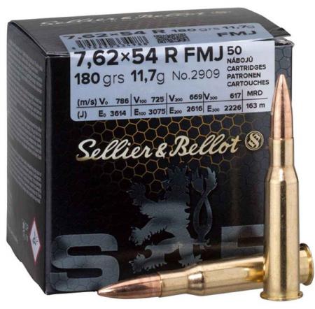 Cartouches Sellier & Bellot 7,62x54R FMJ 180 gr / 11,7 g - x50