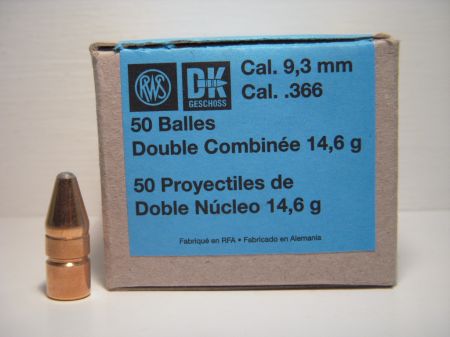 50 ogives RWS Double Combinée (DK) calibre 9.3 mm (.366) 225 gr / 14.6 g