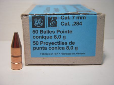 50 ogives KS RWS calibre 7 mm (.284) 123 gr / 8 g