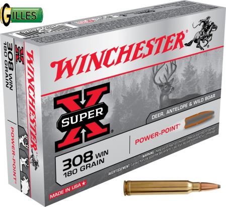 Boite de 20 cartouches WINCHESTER Cal 308 WIN 180 gr / 11,6 g Power Point