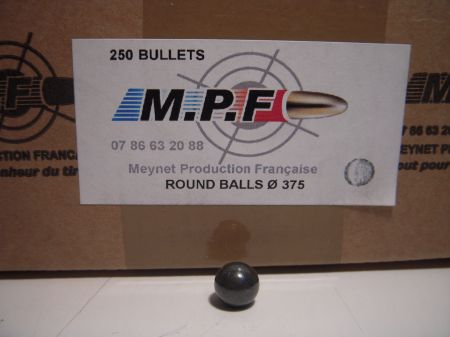 Boite de 250 balles rondes MPF calibre 36 (.375) 80gr / 5,18g