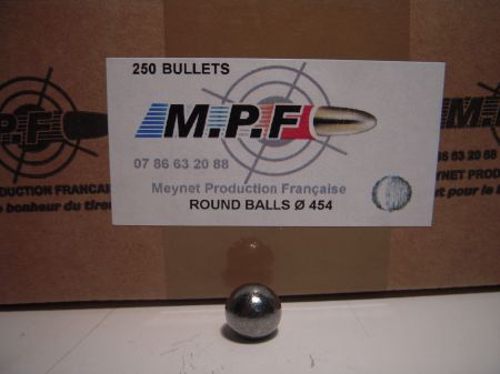 Boite de 250 balles rondes MPF calibre 44 (.454) 141gr / 9,15g