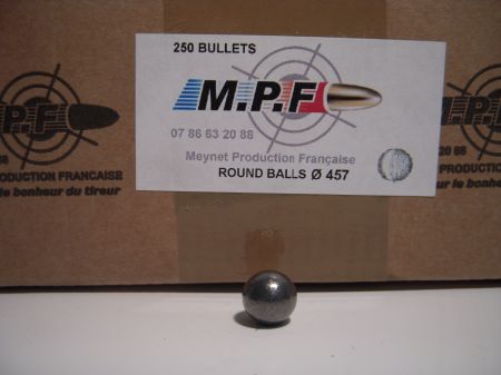 Boite de 250 balles rondes MPF calibre 44 (.457) 144gr / 9,33g