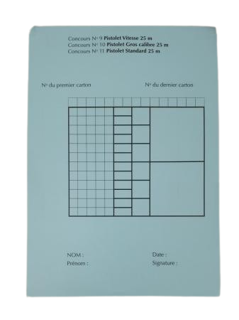 Carnet de tir BLEU pistolet 25m