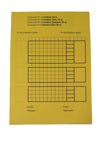 Carnet de tir JAUNE carabine/pistolet 50m