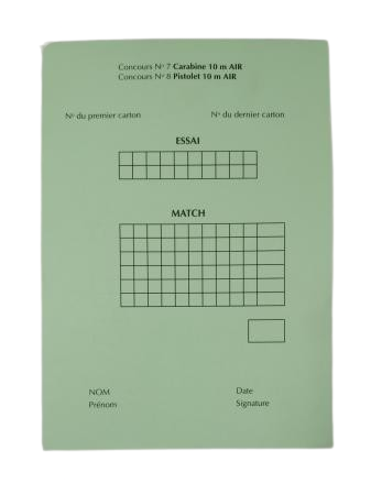 Carnet de tir VERT carabine/pistolet 10m