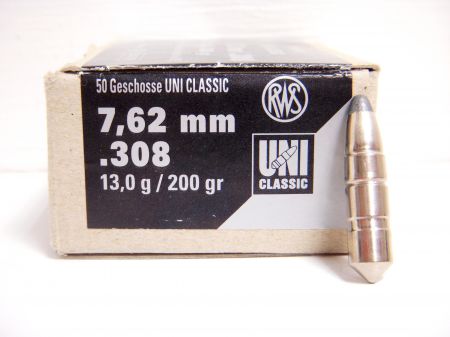 50 ogives  UNI CLASSIC RWS calibre 30 (.308) 200 gr / 13 g