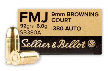 Cartouches Sellier & Bellot .380 ACP FMJ 92 gr / 6 g