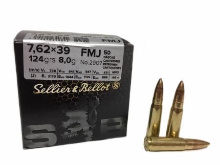 Boites de 50 cartouches SELLIER&BELLOT 7,62x39 FMJ 124gr / 8g