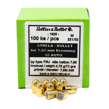 Boite de 100 ogives SELLIER&BELLOT 7.65 (.309) FMJ 73gr / 4,73g