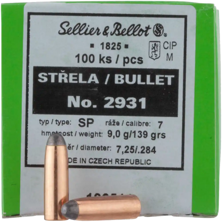 100 ogives Sellier Bellot calibre 7 mm (.284) 140 gr / 9,07 g Jacketed Soft Point