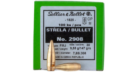 100 ogives Sellier Bellot calibre 30 (.308) 147 gr / 9,52 g Full Metal Jacket