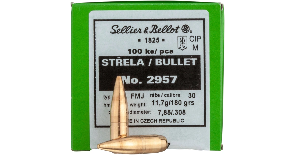 100 ogives Sellier Bellot calibre 30 (.308) 180 gr / 11,66 g Full Metal Jacket
