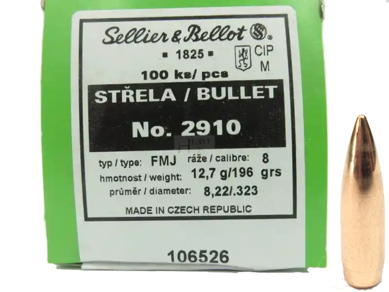 100 ogives Sellier Bellot 8 mm (.323) 196 gr / 12,70 g Full Metal Jacket