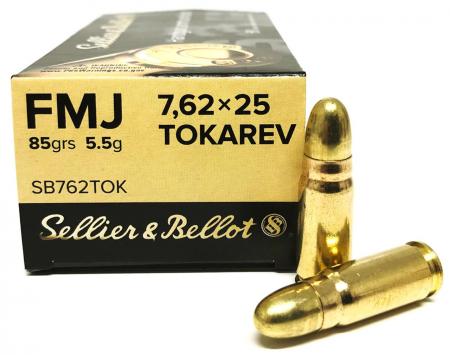 Cartouches Sellier & Bellot 7,62x25 Tokarev FMJ 85 gr / 5,5 g
