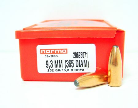 100 ogives Norma Oryx calibre 9,3 mm (.366) 232 gr / 15 g