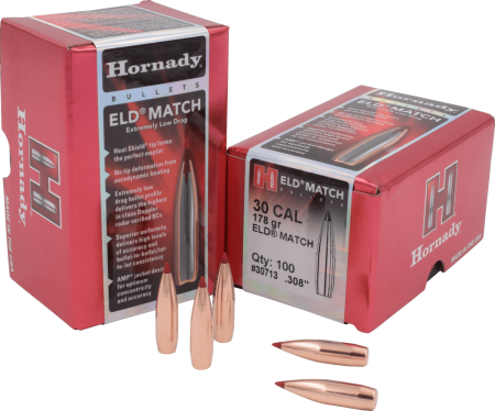 100 ogives Hornady ELD-Match calibre 30 (.308) 178 gr / 11,55 g Soft Point Boat Tail