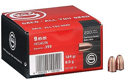200 ogives GECO 9 mm (.355) 124 gr / 8 g HEXAGON