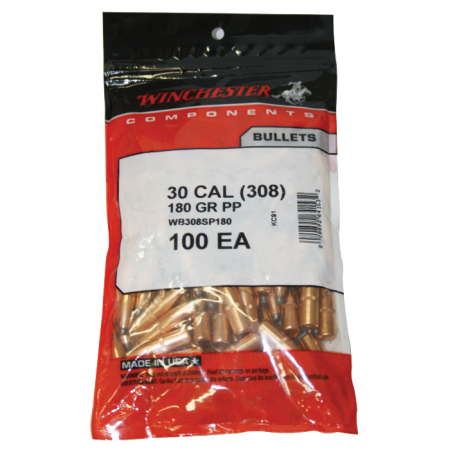 100 ogives Winchester calibre 30 (.308) 180 gr / 11,66 g Power Point