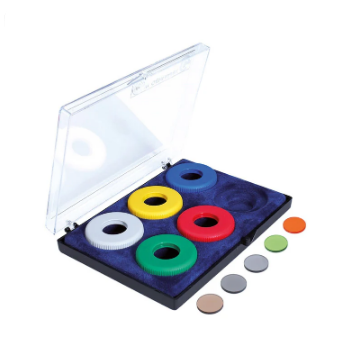 Boite de 6 bagues plastique + filtres pour iris de dioptre GEHMANN 508