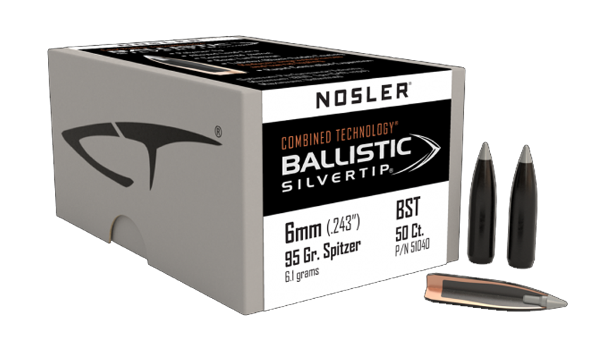50 ogives Nosler Combined Technology Ballistic Silvertip calibre 6 mm (.243) 95 gr / 6,15 g