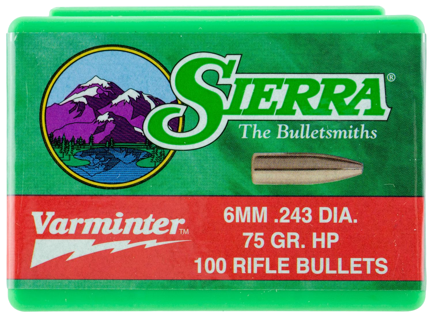 100 ogives Sierra Varminter calibre 6 mm (.243) 75 gr / 4,9 g Hollow Point