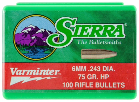 100 ogives Sierra Varminter calibre 6 mm (.243) 75 gr / 4,9 g Hollow Point