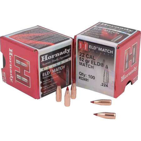 100 ogives Hornady ELD-Match calibre 22 (.224) 52 gr / 3,37 g Soft Point Boat Tail