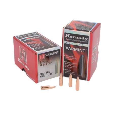 100 ogives Hornady Varmint calibre 6 mm (.243) 87 gr / 5,65 g Boat Tail Hollow Point