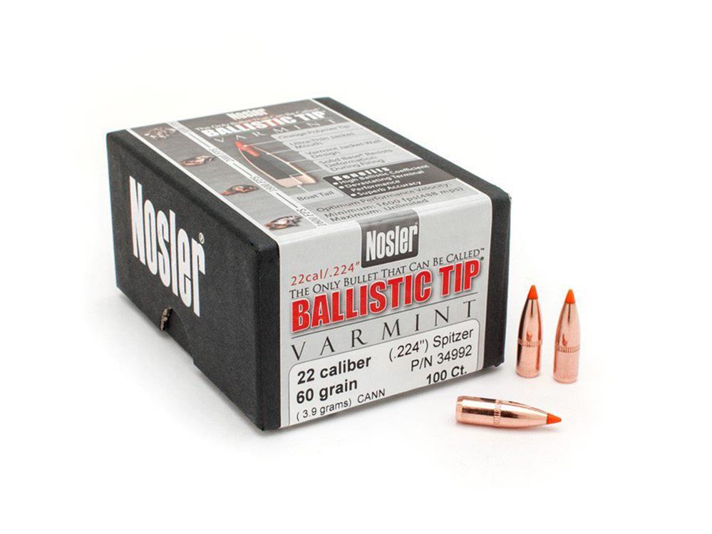 100 ogives Nosler Ballistic Tip Varmint calibre 22 (.224) 60 gr / 3.9 g