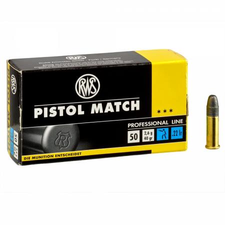 Boite de 50 cartouches RWS Pistol Match .22lr 40gr / 2,59g